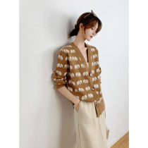 Niu Zi and Du Zi ZZ1090641 cute and elegant little elephant jacquard V-neck knitted cardigan coat Special