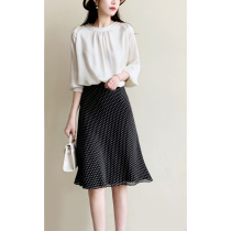  Niuzi and Dunzi quality upgrade The same brick cabinet 3000 double-layer Georgette silk polka dot high-waisted skirt special