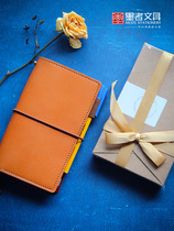Ink new orange light series TN loose-leaf hand book cowhide hand account book cowhide hand book creative thick notebook top layer cowhide Orange Grid Grid Book notepad free custom English gift
