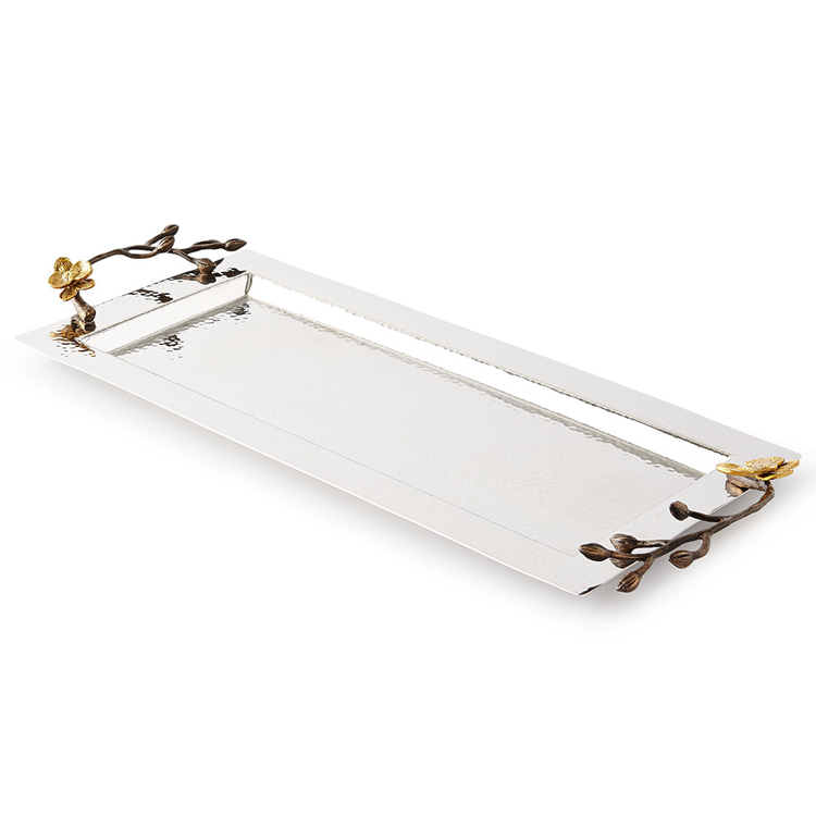 Michael Aram handmade Gold Magnolia series Silver metal tray Rectangular plate