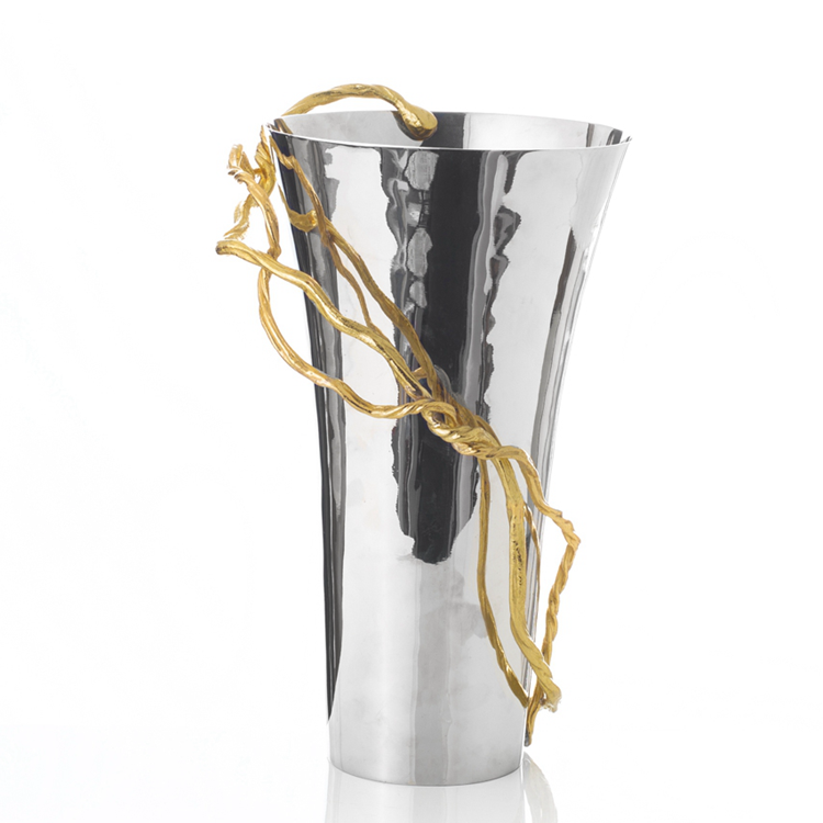Michael Aram Handmade Gold Vine series Silver wide mouth Metal Vase Flower Vase 35 5cm