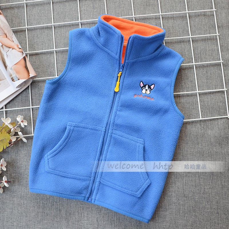 Mùa thu 2018 mới cho trẻ em áo hai lớp bằng vải lông cừu tổng hợp thêu vest nam và nữ quan ao tre em