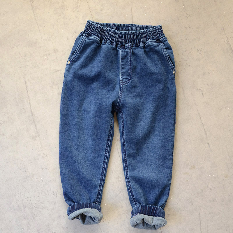 Child bilayer jeans male and female child clamping pants pure cotton Neri warm rivets close-up baby knitted cotton trousers