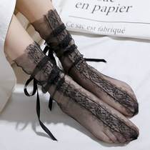 Lace socks womens mid-tube mesh summer thin ins tide pile socks black lolita transparent tulle stockings