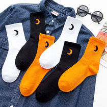 Orange socks female tube ins tide moon black white summer thin cotton Korean version of ulzzang Street stockings