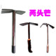 Two busy rakes and hoe agricultural and gardening tools for growing vegetables, weeding, harvesting vegetables, plowing soil, loosening soil and digging holes