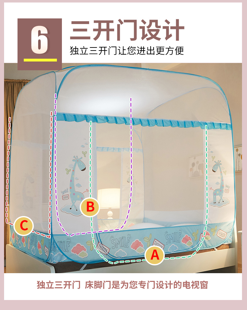 yurt cài đặt Nam Cực miễn lưới 1.8m 1.5m mã hóa ký túc xá đôi nhà dày công chúa gió - Lưới chống muỗi các kiểu mùng ngủ đẹp