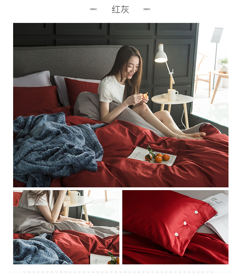 60 Nam Cực bông satin giường bông denim bông vải chăn giường đơn giản theo phong cách Bắc Âu - Bộ đồ giường bốn mảnh chăn ga gối đệm khách sạn