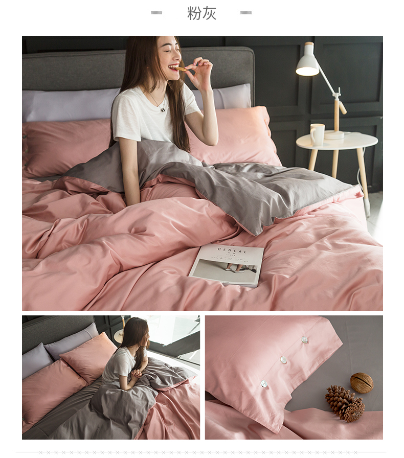 60 Nam Cực bông satin giường bông denim bông vải chăn giường đơn giản theo phong cách Bắc Âu - Bộ đồ giường bốn mảnh chăn ga gối đệm khách sạn