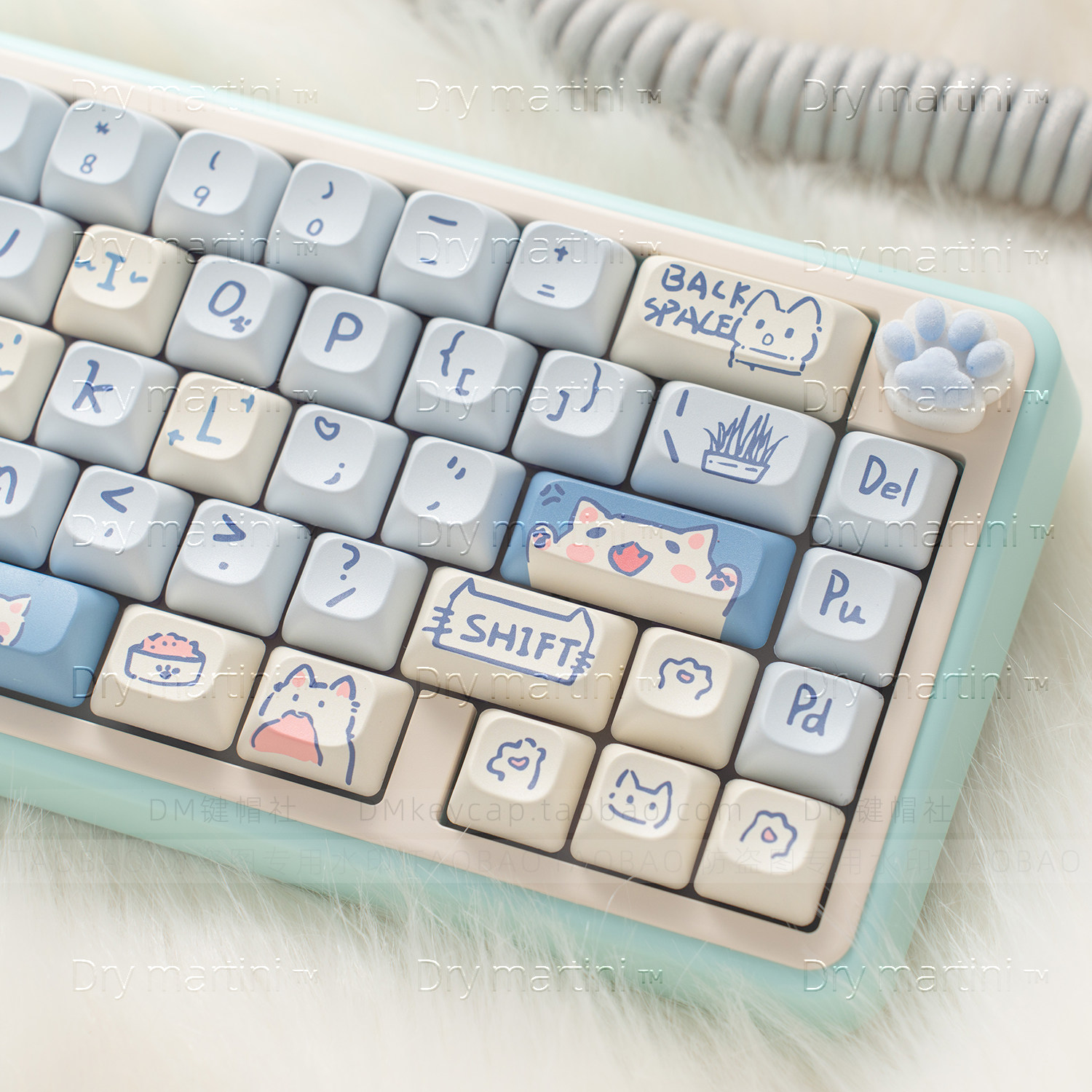 MOC keycap blue meow theme ball cap PBT cat cute sublimation 64 68 75 84 87 98 108