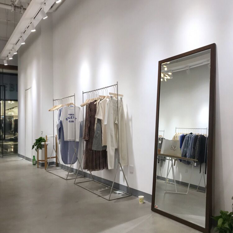 Clothing Store Show Shelf Ground Style Display Shelf Stainless Steel Middle Island Hanging Clothes Hanger Side Hanging Women's Clothing Store Shelves