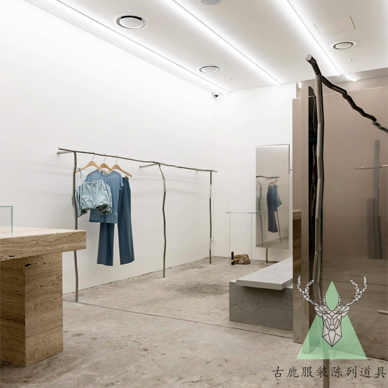 Clothing store display stand floor-to-ceiling stone wall rack wall-mounted stainless steel side hanging net red women's clothing store shelf