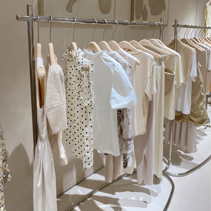 Clothing Store Show Rack Ground Style Display Shelf Stainless Steel Upscale Middle Island Positive Hanging Side Hanging Clothes Hanger Women's Clothing Store Shelves