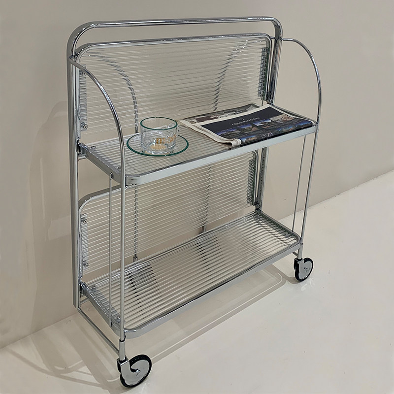 Clothing store display rack display rack floor-standing wheeled trolley mobile middle island stainless steel silver women's clothing store shelves