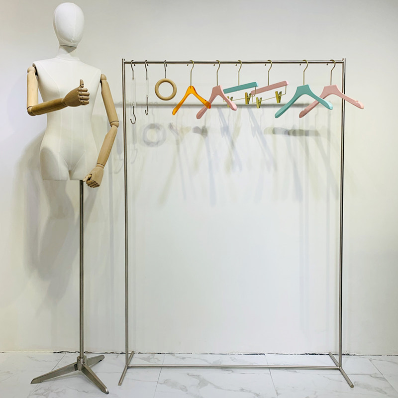 Clothing Store Show Shelf Ground Style Golden Middle Island Display Racks Brief Composition Solid Stainless Steel Women's Clothing Store Shelves