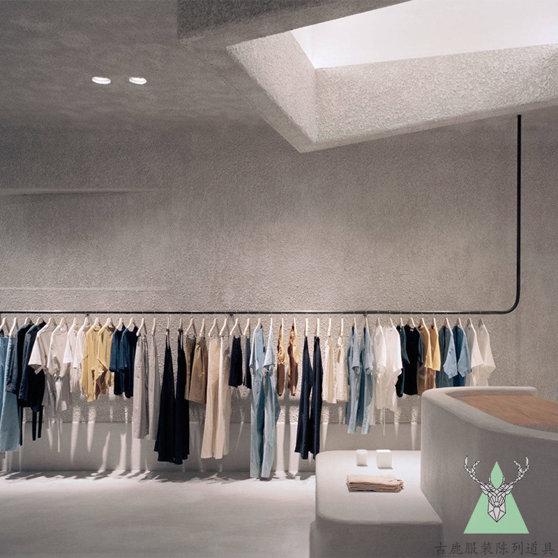 Clothing Store Show Rack Black Iron Art Upper Wall Side Hanging Clothes Racks Children's Clothing Store Men's Clothing Store Shelves Customised