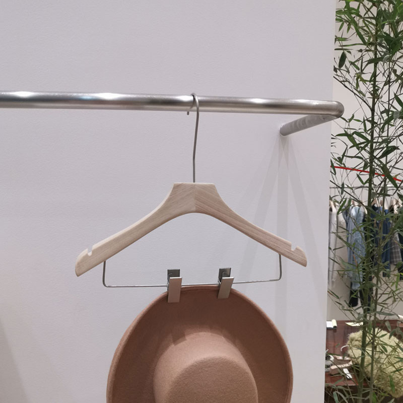 Hanger clothing store special wood non-slip markless high-grade solid wood log color one-piece clothing pants clip hanging set