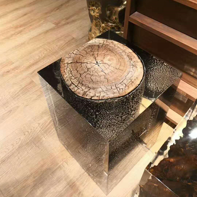 Clothing Shop Shop Window Decoration Flowing Water Taichung Island Display Platinum Crystal Resin Transparent Creative Pendulum Solid Wood Mound Pendulum Table