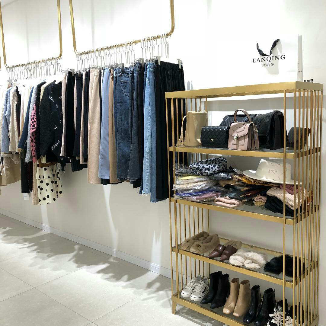 Clothing Store Shoe Rack Show Shelves Golden Multilayer Creative Boutique Display Middle Island Upscale Floor Style Ornament Shoes Bag Cabinet