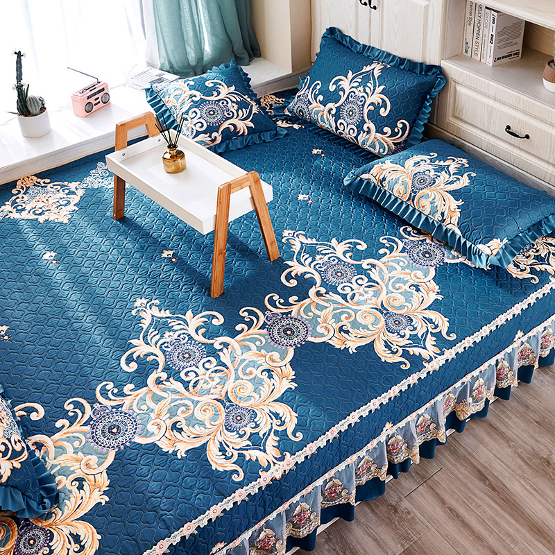 Pure cotton tatami bed linen quilted bed cover Three sets of all-cotton large-bed cover cushions padded cotton Four-round universal non-slip