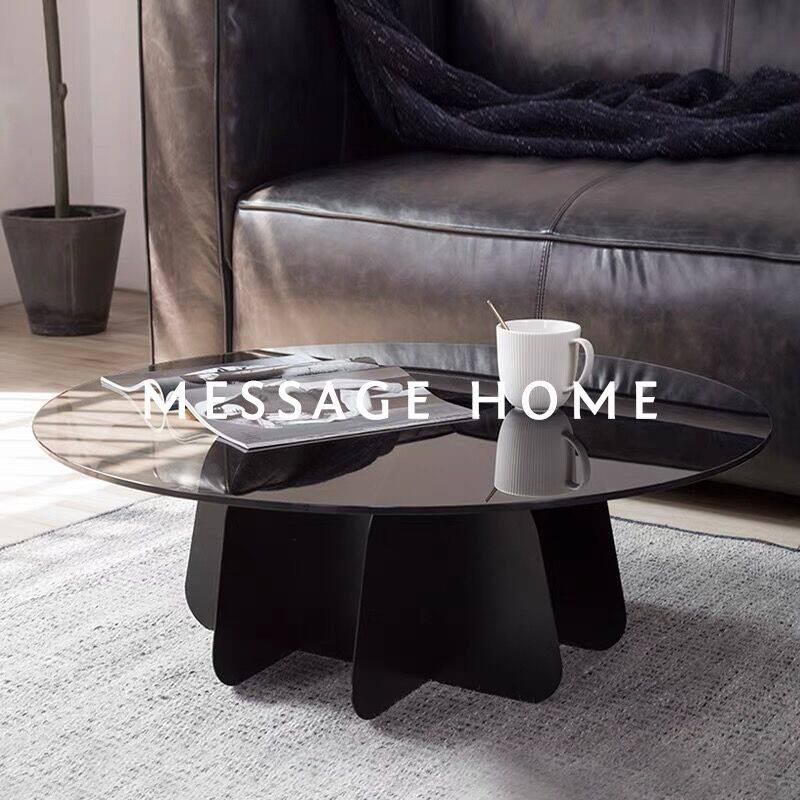Extremely minimalist tempered glass round tea table light extravagant modern Nordic minimalist designer-like board room rock plate tea table