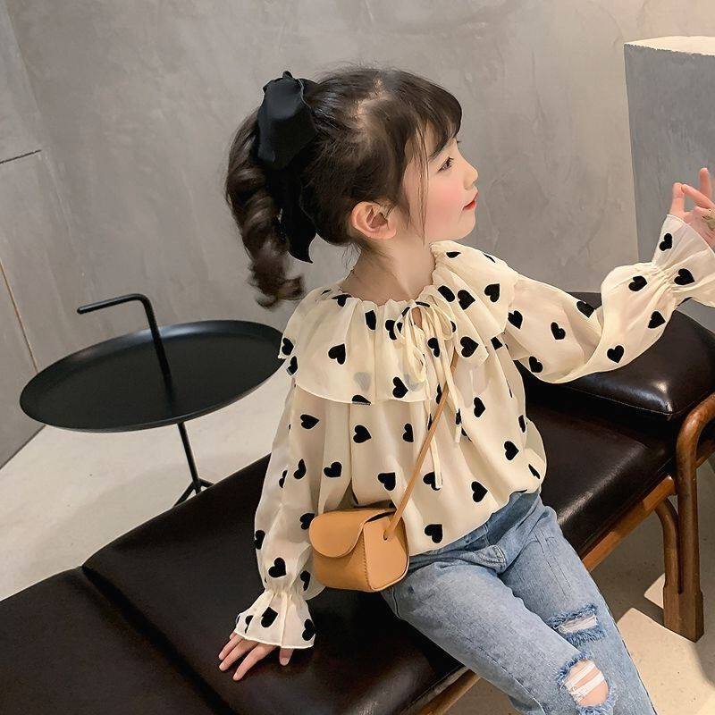 Girl Snowspun Shirt 2022 New Spring Autumn Money Little Girl Korean Version Shirt Children Foreign Pie Summer Dress 100 Hitch Blouse