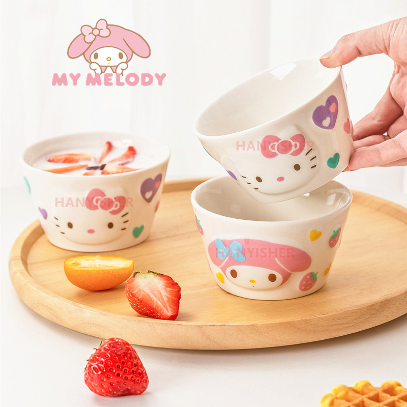 Japan Kitty Melotti Ceramics Eating Bowls Day Style Single Cute Teenage Girl Hearts Foods Yogurt Bowls Ins