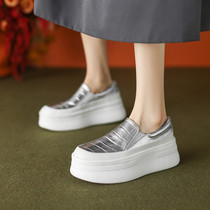 G㊙Inron (designer) soft bottom without grinding feet ~ genuine leather 2024 spring new thick bottom round silver lefu shoes