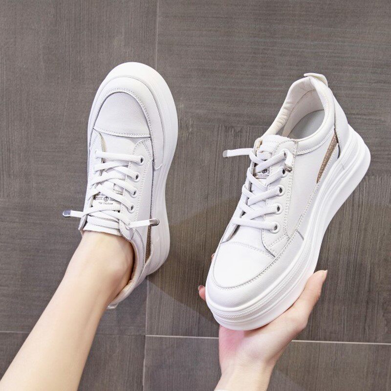 Leather top layer cowhide inner heightening small white shoes women's sneakers breathable soft bottom all-match light travel sports casual shoes