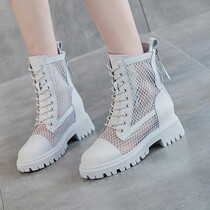 Martin boots womens leather 2022 summer thin breathable hollow mesh boots with increased thick bottom and thin mesh sandals