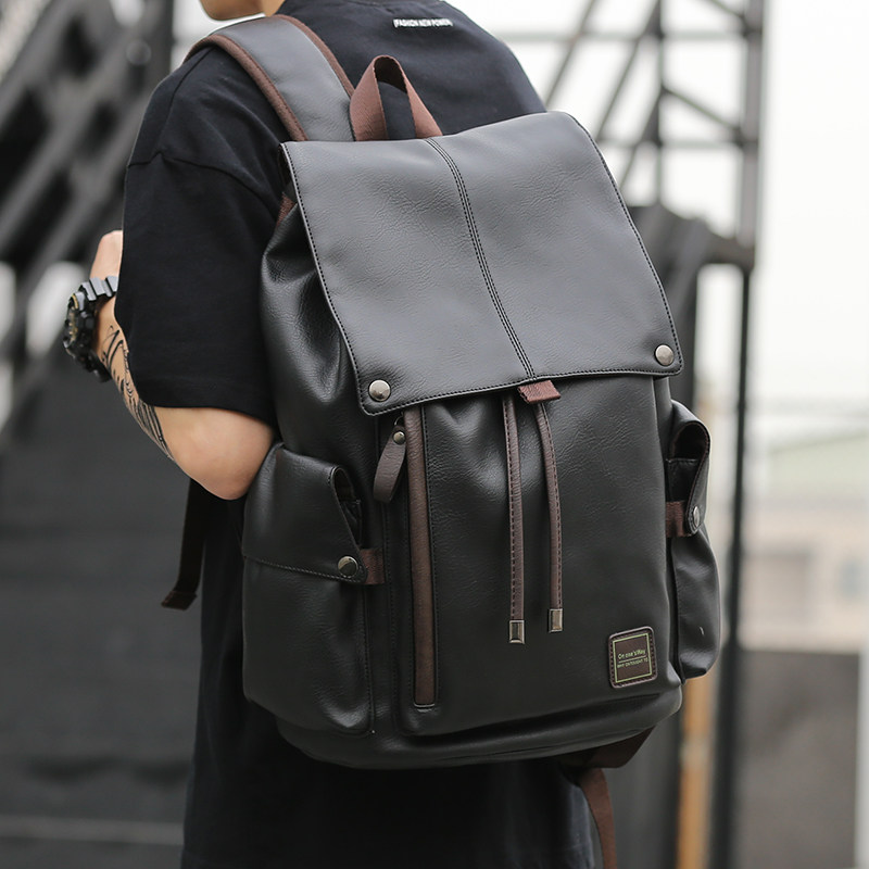 2021 new leather shoulder men's backpack English style computer bag simple schoolbag college students large capacity Travel Bag