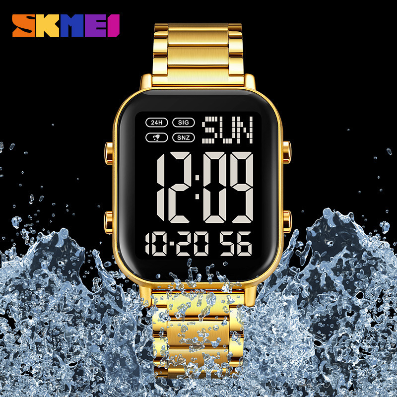 Workplace Dual-Time Stopwatch Alarm Clock Luminous Countdown Date Week Steel Band Domestic Waterproof Square Electronic Watch