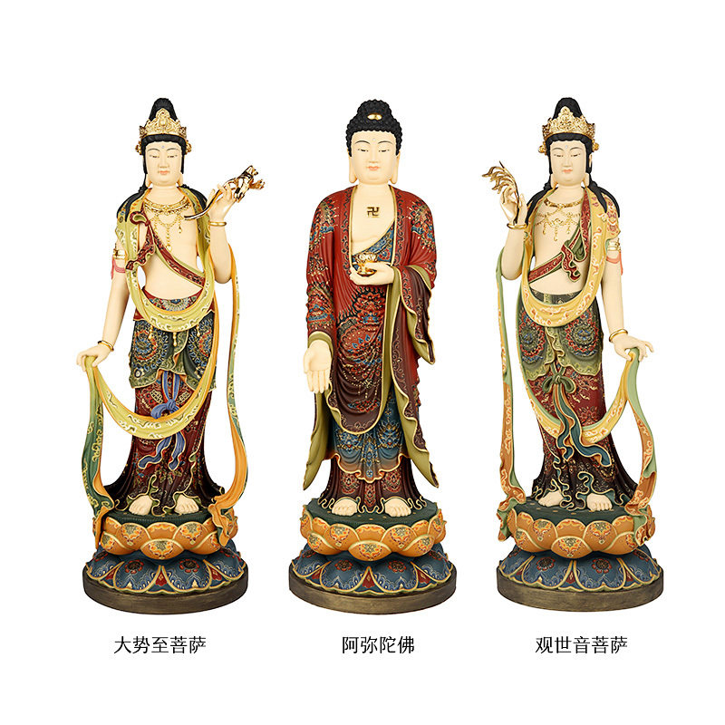Taiwan pure copper gilt Western three saints Amitabha Avalokitesvara Bodhisattva worship Buddha statue ornaments
