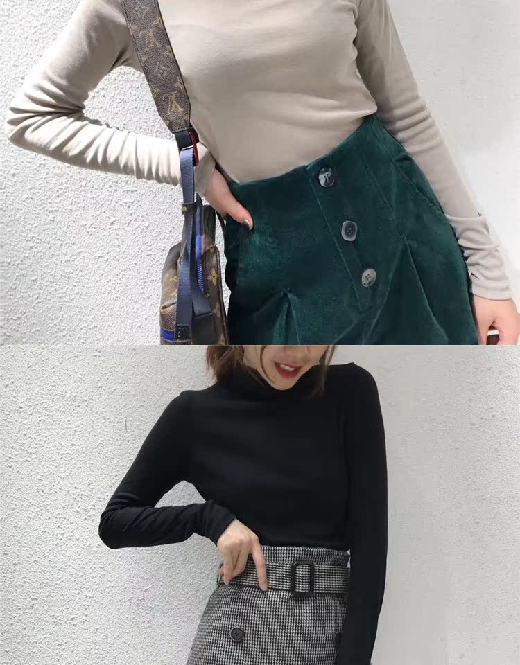 2018Z.A đầu mùa thu co giãn cao cổ áo sơ mi màu rắn ZA nữ giản dị giảm béo mỏng phần mỏng đan áo thun hàng đầu áo len
