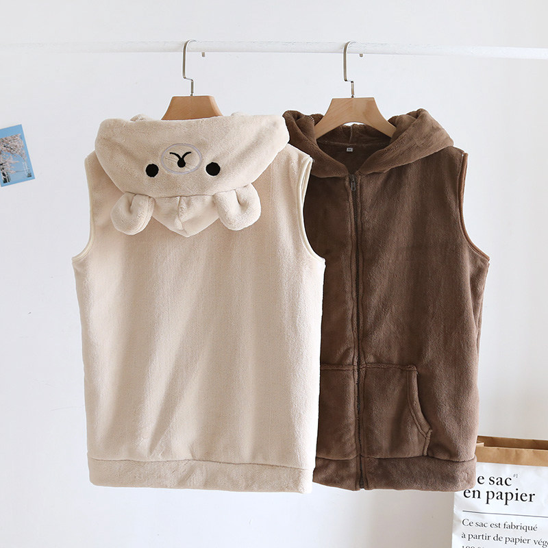 Autumn and winter Korean version of the short flannel vest women's single-piece top plus velvet thick coral fleece warm vest vest