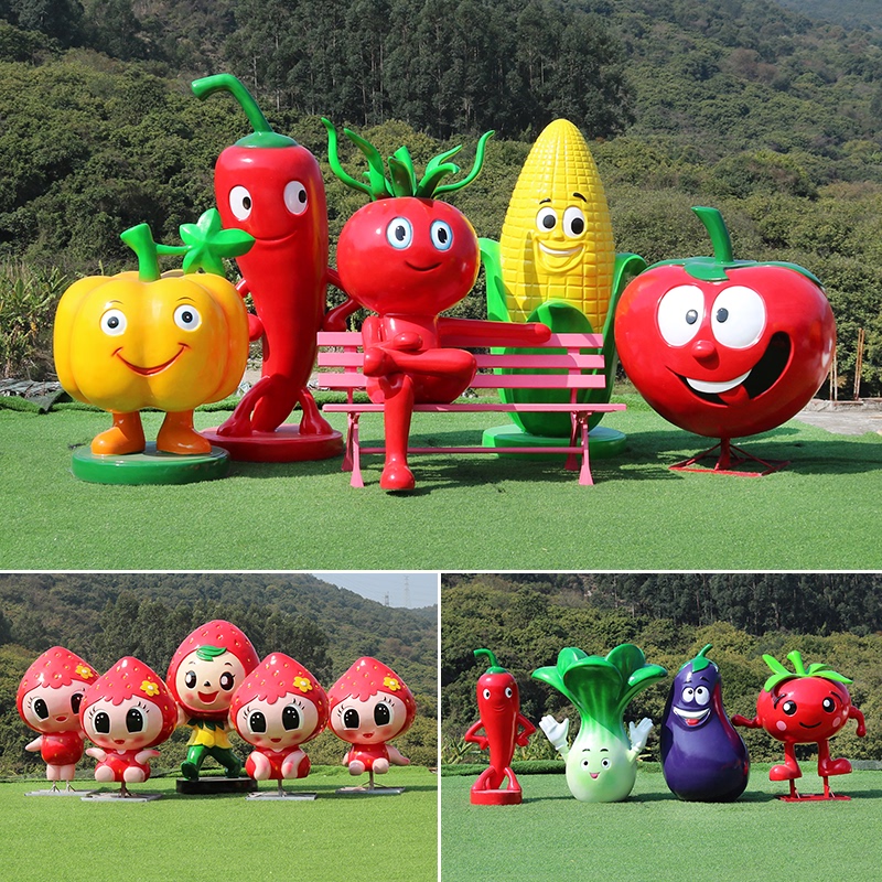 Outdoor Garden Artificial Fruit and Vegetable Sculptures Cartoon Strawberry, Cabbage, Apple, Grape Orchard Smiling Face Ornaments Outdoor Garden Artificial Fruit and Vegetable Sculptures Cartoon Strawberry, Cabbage, Apple, Grape Orchard Smiling Face Ornaments