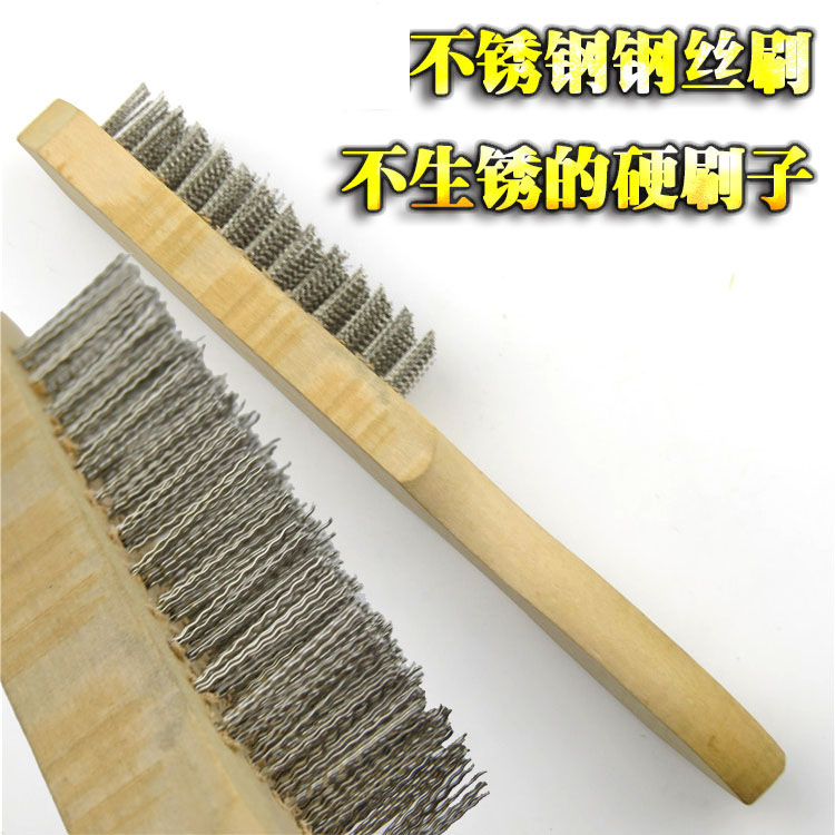 Wood handle stainless steel wire brush anti-rust manual rust removal tool 304 grinding brush long handle to clean metal surface