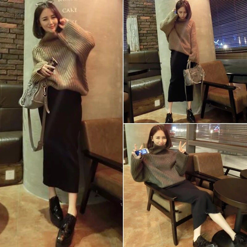 Pregnant women skirt autumn and winter Korean version of the belly support autumn knitted mid-length version of the tide mother split hip skirt one-step skirt