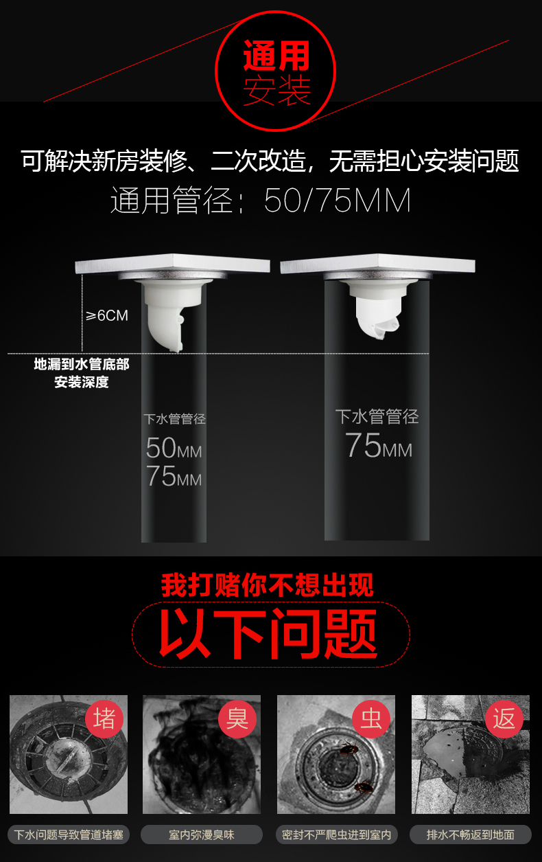 潜水艇大排量地漏 TK50-12 铜镀铬5075下水道防虫防反味- 图片-6