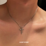 Ожерелье со змеиной костью и бриллиантовым крестом для мальчиков, нишевый дизайн в стиле хип-хоп, высококачественное ожерелье с холодной ключицей в парном стиле