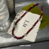 Ожерелье с крестиком из ангорского красного бисера для мужчин, браслет на ключицу в стиле хип-хоп для девочек, нишевый браслет на шею 𫔀Новогодний браслет-свитер 𫔀