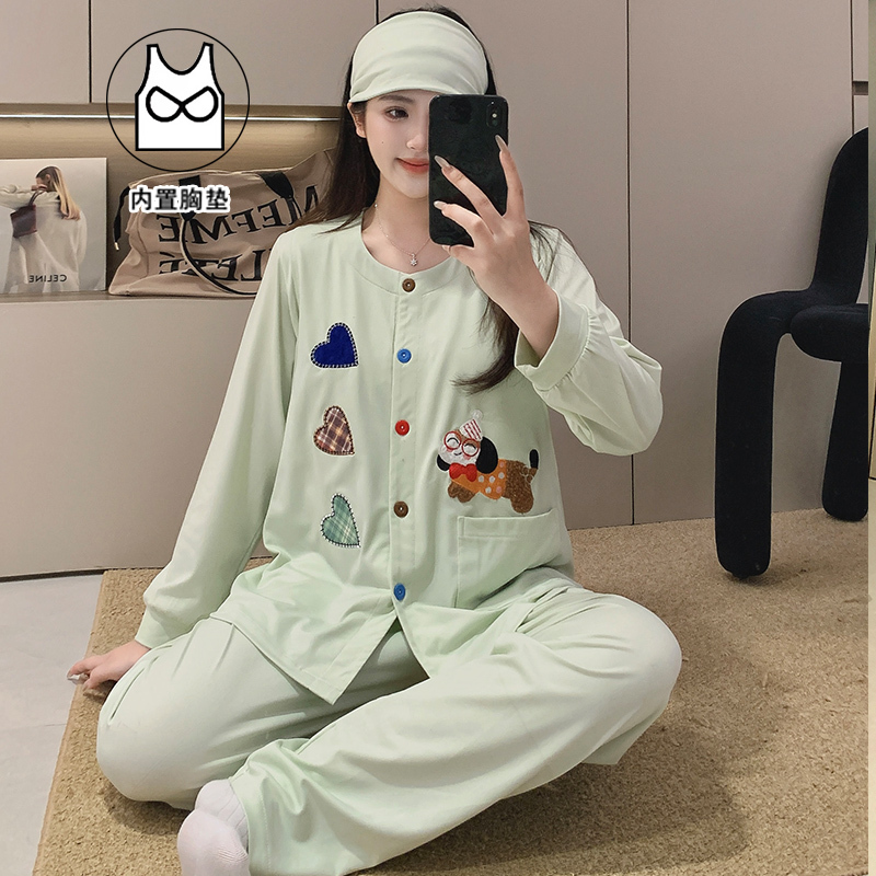 Postpartum Clothing for Spring and Autumn, Pure Cotton Maternity Pajamas for Breastfeeding, Large Size with Chest Pads, Plus-Size Set for Pregnancy