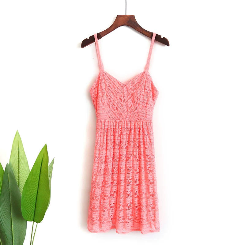 439 Váy phụ nữ mới mùa hè ngọt ngào và thời trang không tay Cao eo lót ren Sling Dress - Váy eo cao