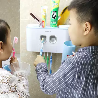 Yikao powder room shelf Punch-free wall-suction toothbrush holder set tooth holder Automatic toothpaste squeezer
