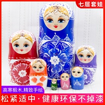 Russian Wooden handmade doll 7-layer genuine Chinese style blue and white porcelain childrens educational toy doll gift