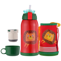 Childrens thermos cup with straw Baby Baby drinking cup Cartoon thermos kettle portable cover strap Student