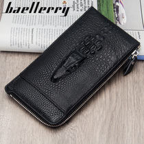 Womens wallet long crocodile pattern zipper first layer cowhide clutch bag Business mens wallet thin leather mobile phone bag