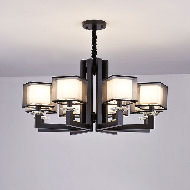 Modern living room chandelier Hong Kong style light luxury crystal lamp Master bedroom dining room model room lamp New Chinese lamp black