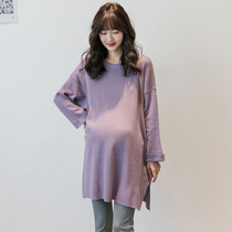 Pregnant woman dress with dress fall new gestational woman dress Korean version round collar jacket head sweater long sleeve foreign air fashion pregnant woman sweaters