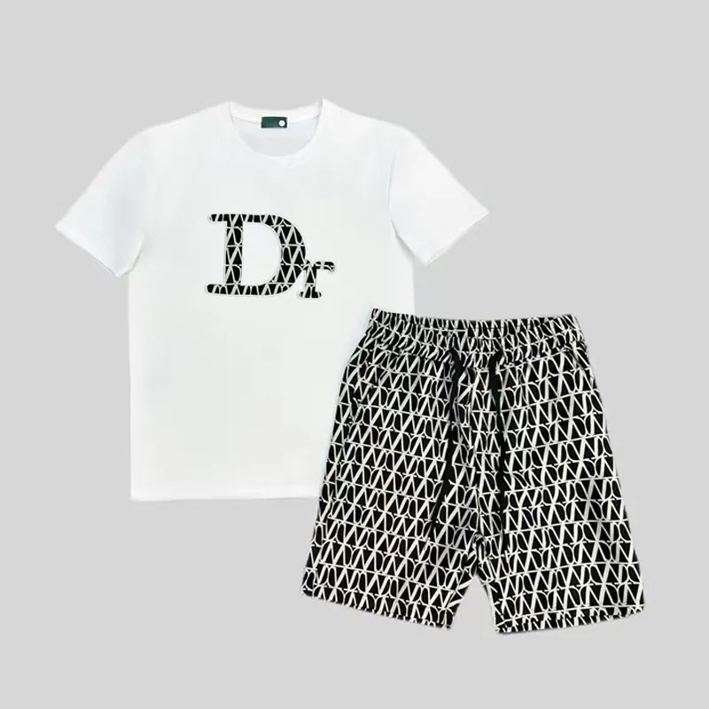 European Style Men's Light Luxury Trendy Couple's Set Summer Letter Print Short-Sleeve T-Shirt and Shorts Two-Piece Set for Women